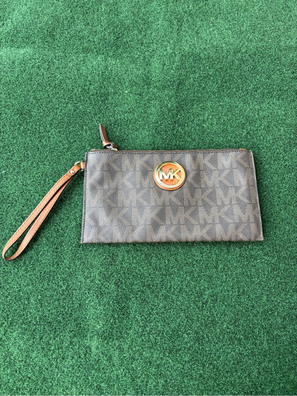 Michael Kors Brown MK Logo Wristlet Clutch